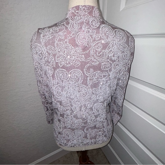 ALEX Evenings Embellished Metallic Shimmer Glitter Hook Closure Jacket - Picture 3 of 8